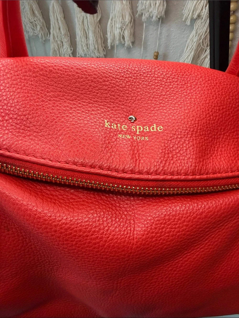 kate spade Red Leather Satchel with Gold-Tone Hardware